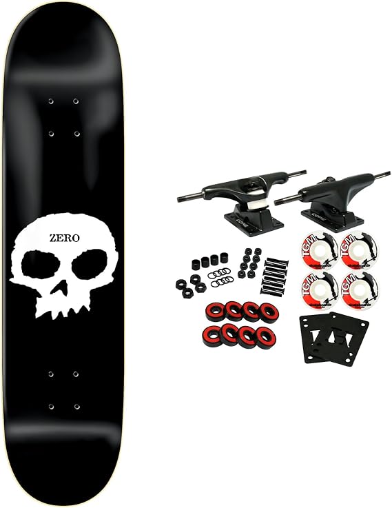 Zero Skateboard Complete Single Skull Black/White 8.62"