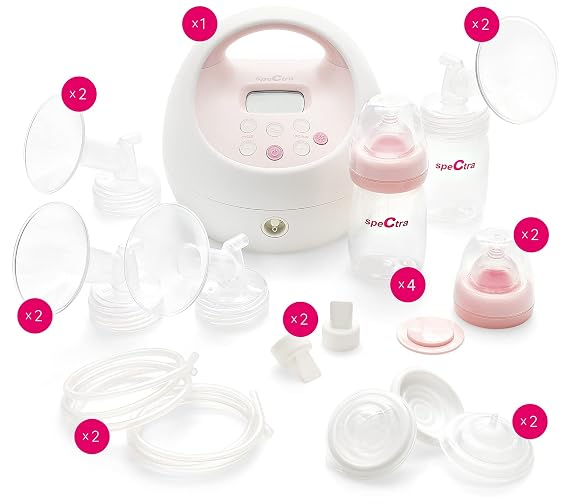 Spectra - S2 Plus Electric Breast Milk Pump Bundle w/ S1 Pump, Bottles, backflow Protectors, tubing, Duckbill Valve, and Flanges 24/28mm