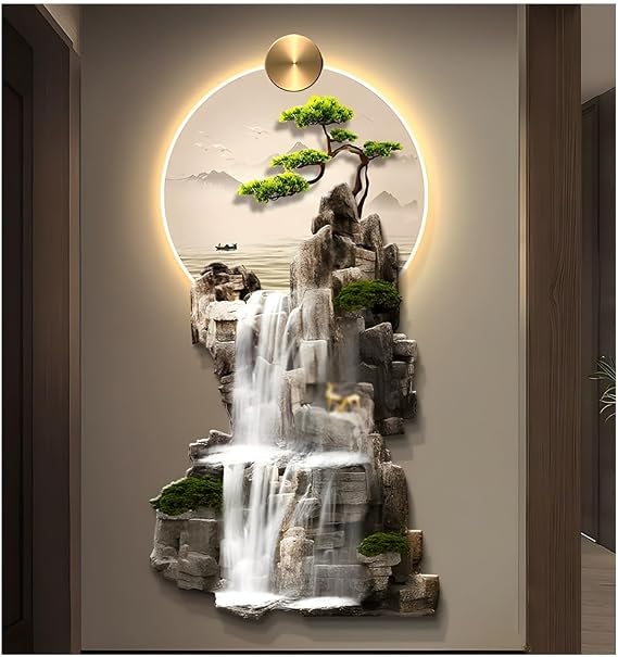 3D Wall Sculptures Art Decor with Led Light, Oriental Decor Traditional Chinese Wall Hanging Painting, Large Metal Wall Art Sculpture, for Bedroom Living Room Entrance(Multi-colored-A,40x80cm)