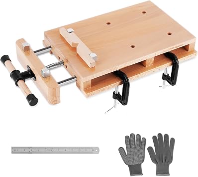 Large Portable Workbench Hard Woodworking Vise Hard Wood Vise w/Ruler & Gloves, 19.68" * 11.81" Woodworking Bench Vise for DIY