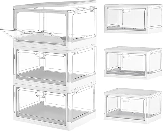 TidyTrove Storage Boxes with Lids - 23L*3 Plastic Box with Doors, Stackable Storage Boxes, Clear Drawers, Large Box with Wheels for Bedroom, Living Room, Kitchen, 3 Packs