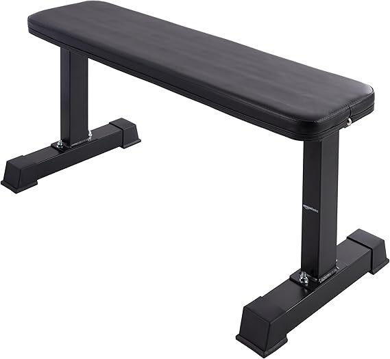 Amazon Basics Sturdy Flat Weight Bench for Home Gym, Strength Training, Stable Assembly, Black