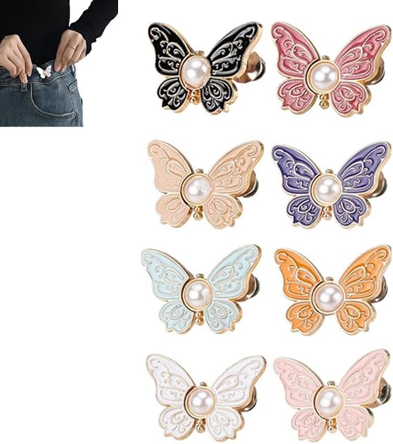 8 Sets Pant Waist Tightener,Adjustable Pants Waist Clips,Cute Butterfly Jean Buttons Pins for Jeans Pants Skirts Clothes (8)
