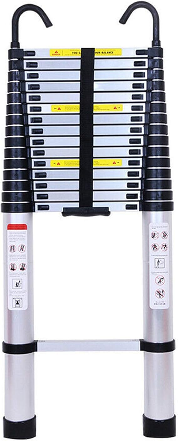 6.2M/20.3FT Extendable Aluminum Ladder Telescopic Loft Ladder Collapsible Step Ladders with Detachable Hook Heavy Duty 330lbs/150kg Capacity EN131 Standard