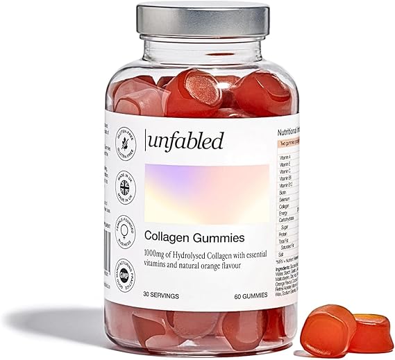 Unfabled Collagen Gummies for Women, 60 Gummies, 1000mg Hydrolysed Bovine Collagen with Biotin, Selenium &amp; Vitamins A, B6, B12, C &amp; E, Biotin Supports Normal Hair &amp; Skin