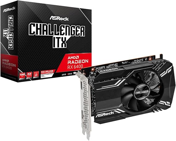 Asrock RX6400 Challenger ITX 4GB, 4GB DDR6, PCIe4, HDMI, DP, 2321MHz Clock, AMD RDNA 2, 0dB Cooling, Compact Design