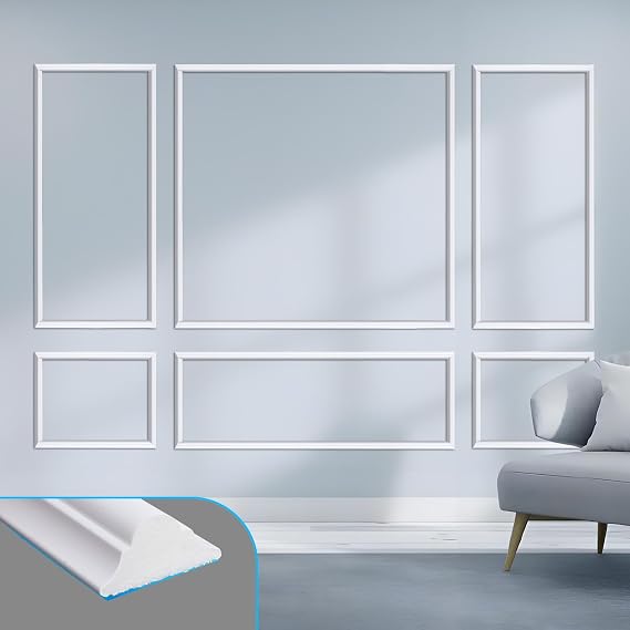 Premium Pre-Cut Wall Molding Kit Polystyrene Wainscoting Panels DIY Self-Adhesive 3D Accent Molding Trim Strips for Living Room, Bedroom, Hallway(6sets:(2 * 63"×30"+2 * 30"×23"+70"×63"+70"×23")