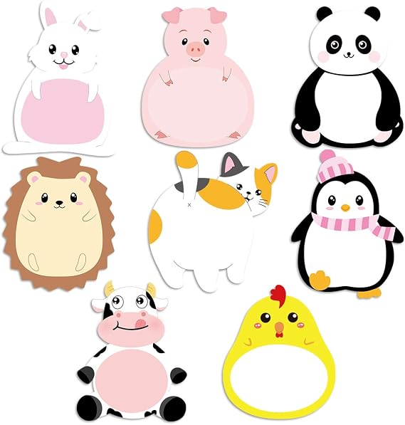 Cute Cartoon Animal Sticky Notes Page Markers Flags in Different Shapes Fun Memo Pads for Students Home Office Use 8 Pack