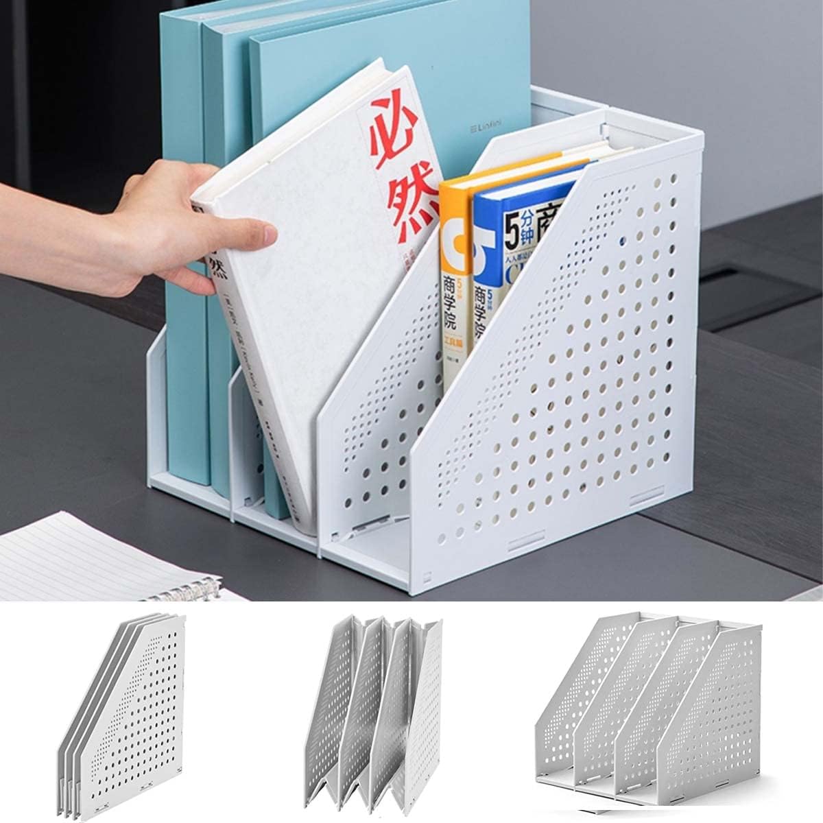 A4 File Box, 3 Tiers, File Stand, Desk Shelf, Foldable, Bookstand, Tabletop Shelf, Storage Box, Expandable, Desktop Storage, Dividers, Stand, Home, Office Supplies, Stationery Storage, Magazines