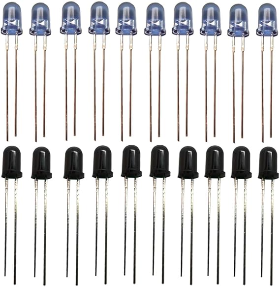 DIKAVS Super-Bright 5mm 940nm LEDs Infrared Emitter and IR Receiver Diode for Arduino (Pack of 10 Pairs)