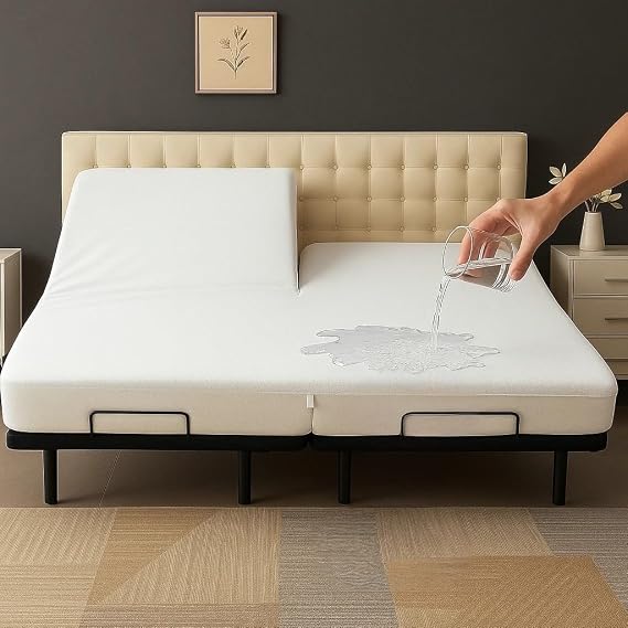 NON Sticky cotton Waterproof Top Split King Mattress Protector, 32" Flex Head Terry Cotton Fitted Cover for Sleep Number Adjustable Bed 78" x 80", Deep Pocket Fits 18", Solid White