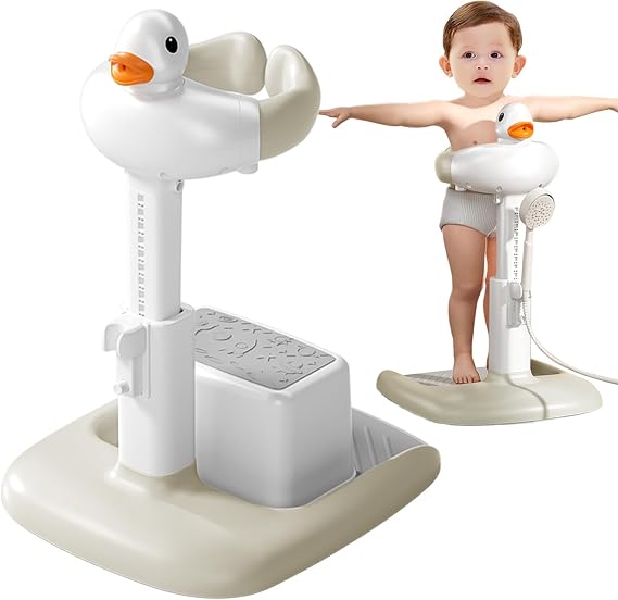 Adjustable Height Baby Shower Stand with Anti-Slip Base, Bath Shower Standing Support, Portable Bath Helper