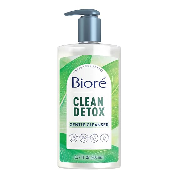 Biore Clean Detox Gentle Face Cleanser for Sensitve Skin, Daily Face Wash, Cleansing Detox, Fragrance and Paraben Free, 6.77 oz