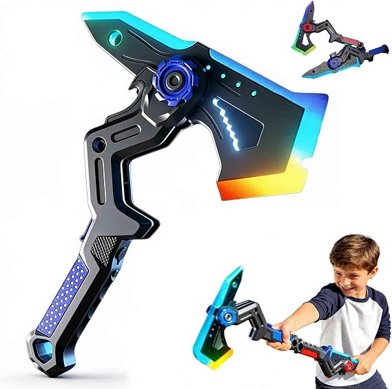 Dual Axe Blade,2-in-1 CyberpunkStyle Axe Blade with 7Color Change LED Light-up Blades&Intelligent Sound Vibration Sensors Grip+Dynamic Mist Effect,Interstellar Spark Battle Blades,USB Rechargeable,A