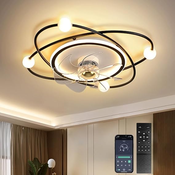 Modern Ceiling Fan with Lighting,58CM Dimmable LED Ceiling Light with Fan,48W Timer Ceiling Fan with Lamp for Living Room Bedroom Dining Room (Black) [Energy Class B]