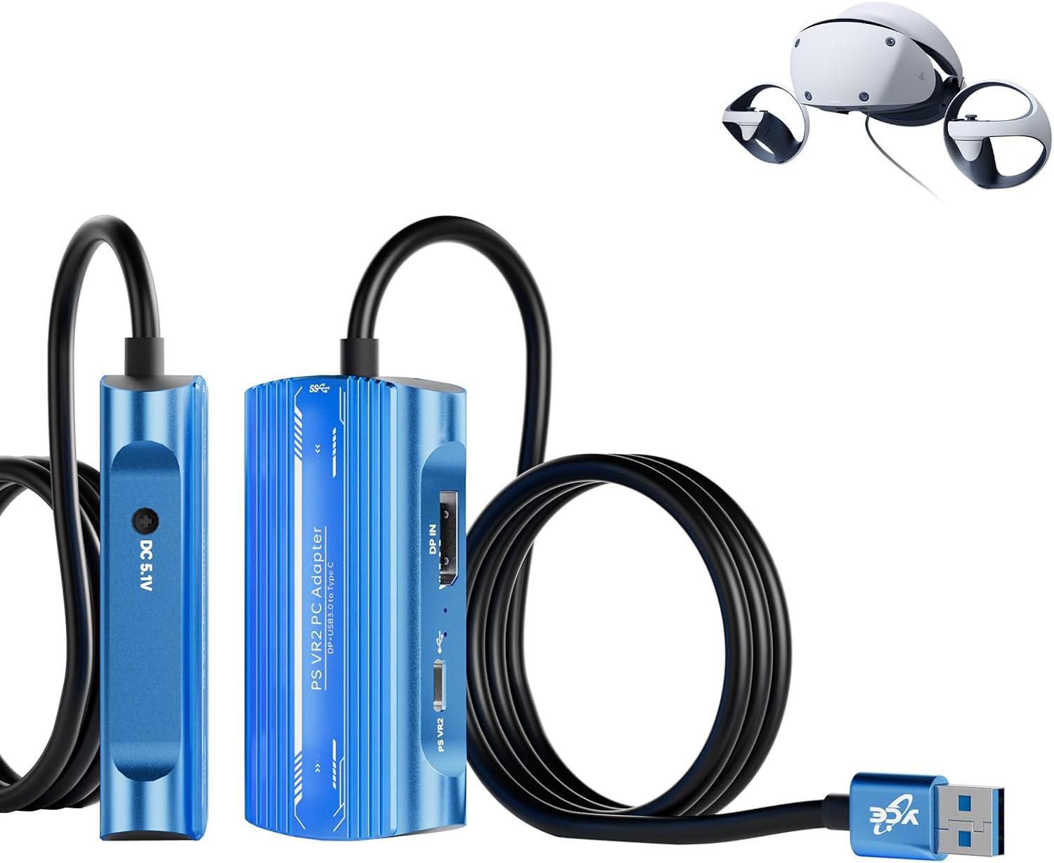 PSVR2 PCアダプター PSVR 2 PCアクセサリーキット PlayStation VR2 ARメガネ ポータブルモニター対応 DP1.4ケーブル&電源アダプターブラックD85-ブルー