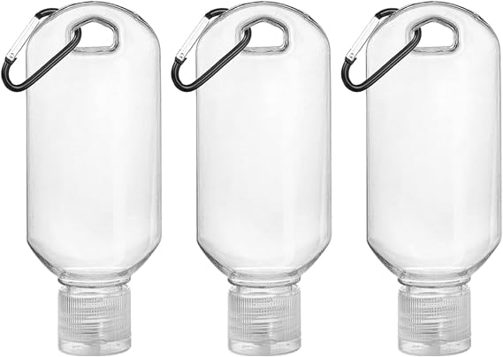 3 Pcs Mini Hot Sauce Bottles – 60ml (2oz) Refillable Sriracha Keychain Containers with Carabiner Hook for Travel, Outdoor & Daily Use