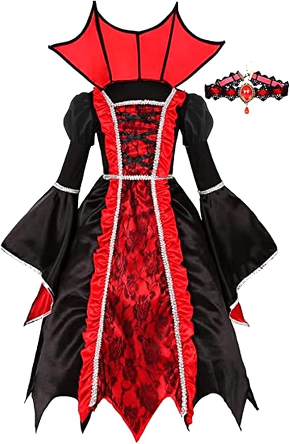 Royal Vampire Costume for Girls,Victorian Vampiress Queen Dress Up,Noble Medieval Queen Halloween Dress up
