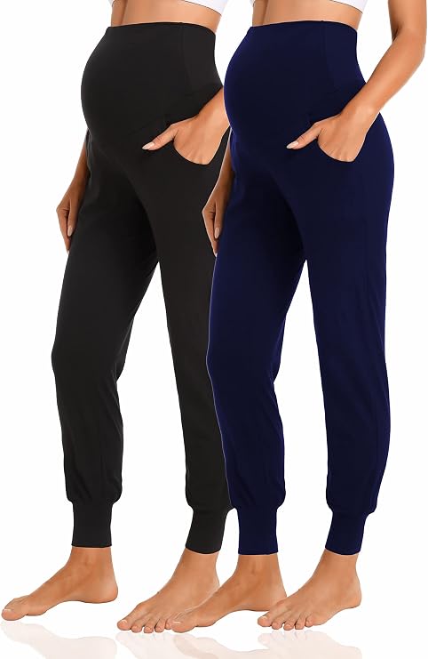 V VOCNI Women's Maternity Joggers Pants Pregnancy Sweatpants | Soft, Pockets, Over Bump, Track Cuff, Activewear Jogger, Stretchy Pregnancy Pants, Scrubs Pants, Lounge, Workout, Jogging