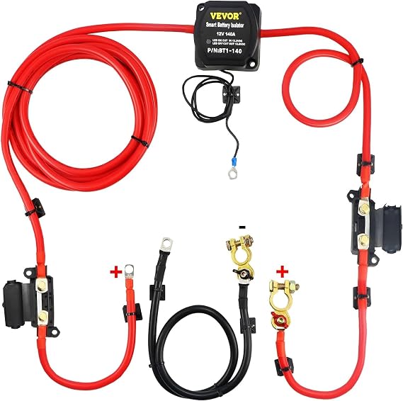 VEVOR Split Charge Relay Kit, 6mtr 12V, Automatic Dual Battery Isolator Kit