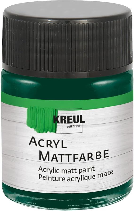 Kreul 75570 - Acryl Mattfarbe, tannengrun im 50 ml Glas, cremig deckende, schnelltrocknende Farbe auf Wasserbasis, fur viele verschiedene Untergrunde geeignet