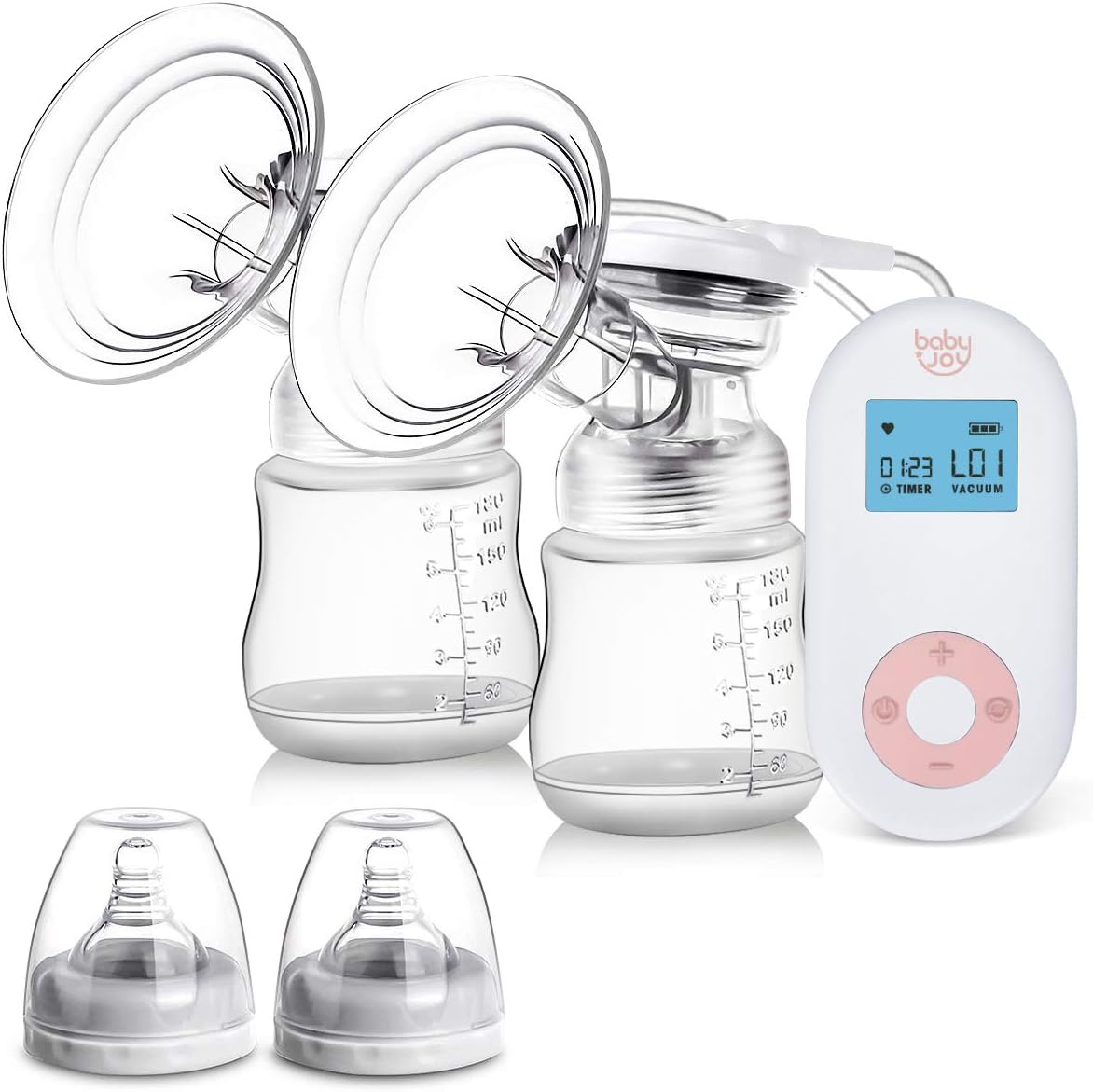 BABY JOY Electric Double Breast Pump, Portable Dual Suction Nursing Breastfeeding Pump with LCD Display Screen, Backflow Protector, Ultra-Quiet Rechargeable Milk Pump for Travel& Home