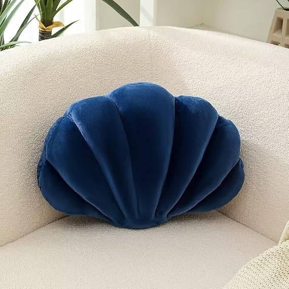Velvet Seashell Throw Pillow, Soft Seashell Pillows, 3D Shell Shaped Decoration Pillows, Pillow Sea Ocean Decoration Couch Bed Pillow Cushions(1410 Navy)