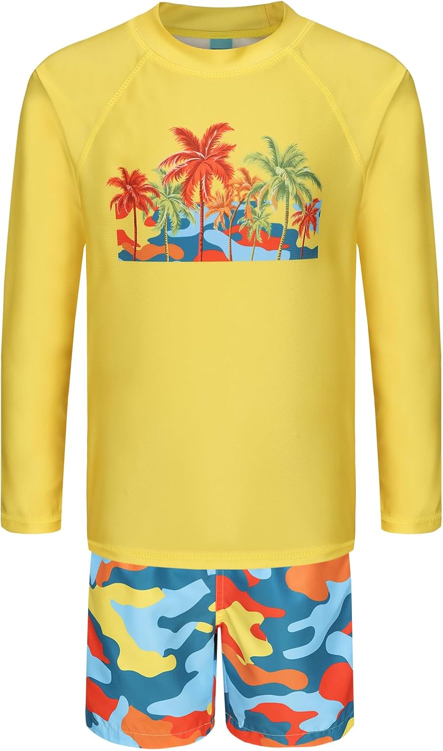 Boys Long Sleeve Rash Guard Swim Trunk Swimsuits Set Kids Two Piece Bathing Suit Swimwear Set