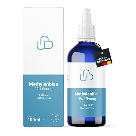 Methylene Blue Solution 1% Pure USP Pharma Quality 100 ml Aqueous Solution No Additives Laboratory Tested Quality - Made in Germany
