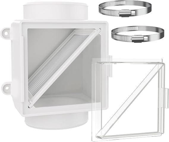 Dryer Lint Trap, Indoor Dryer Vent with Lint Catcher Filter,Secondary Dryer Duct Lint Trap with 2 4" Plastic Clamps, Accommodates 4" Transition Ducts, A Good Match for Dryer Booster Fan