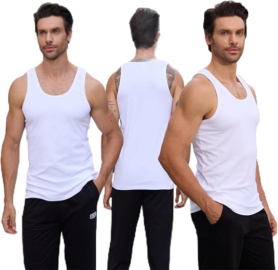 FORBEMK Men's Undershirts Pack of 3 Tank Tops Fitted Cotton