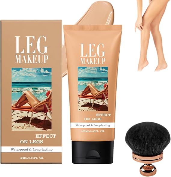Body Coverage Perfector Waterproof, Leg Makeup, Tattoo Cover Up Cream, All Over Complexion Perfector With Extra Large Body Makeup Brush, 48H Long Lasting Wear (White)