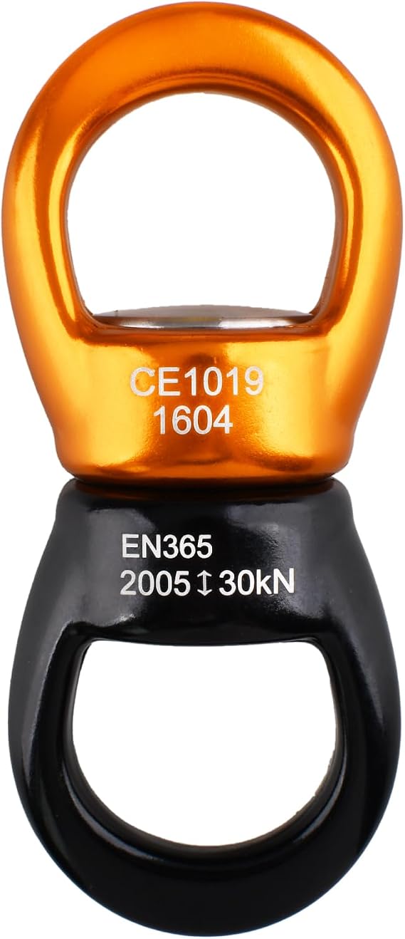 YAPJEB 30kN Swing Swivel, CE Certified 360 Rotation Silent Device for Climbing, Tree Swing, Aerial Dance, Hammock, Carabiner Compatible(Black&Yellow)
