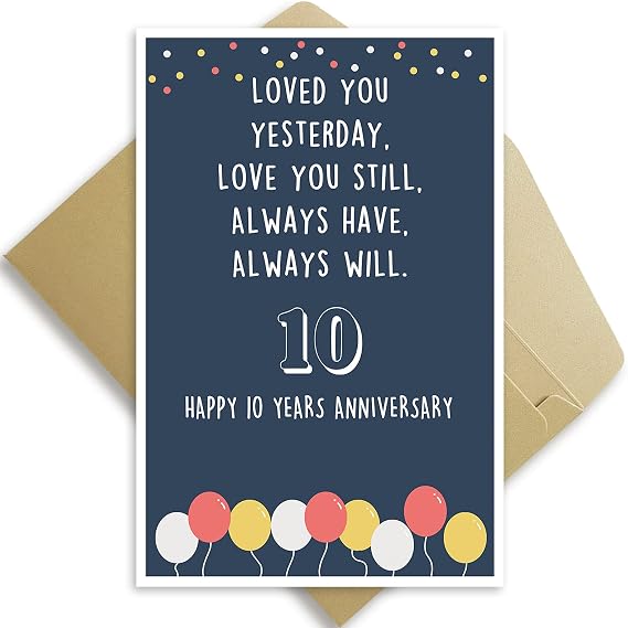 OJsensai Happy Anniversary Card for Husband, 10 Years Wedding Anniversary Card for Wife, I Love You Card for Her Him, Happy Ten Years Anniversary