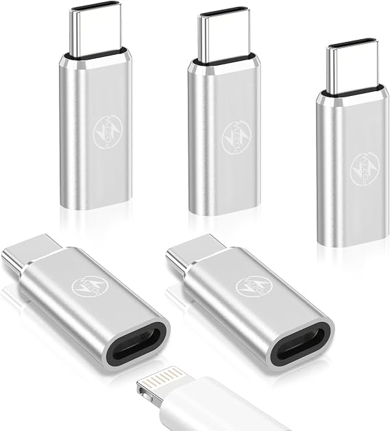 5 Pack Lightning to USB C Adapter for iPhone 16e/16 Pro/16 Pro Max/16 Plus/16/15, USB Type C to Lightning Adaptor Cable Charger & Data Sync for Galaxy S25 Edge/S25,Not for Headphone/Audio/OTG