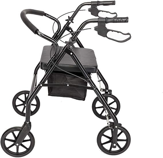 Folding Four Wheel Rollator, Lightweight Mobility Walker with Seat & Carry Bag, Mobility Walker Rollator 4 Wheel with Padded Seat, Lockable Brakes and Bag, Mobility Aid for Elderly Disabled (Black)