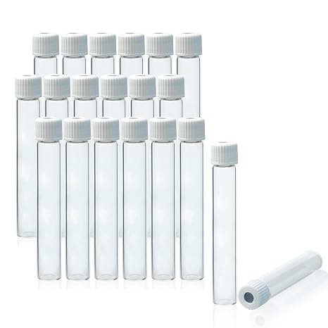 ALWSCI 12 ml Evacuated Breathing Test Vials,Glass Breathing Test Vials Flat Bottom Silicone Coated for 13C Helicobacter Pylori Breath Testing 15.5 * 101 mm Unlabelled with White Cap, 100PCS