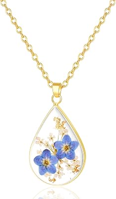 Real Pressed Flower Necklace for Women, Handmade Boho Chic Dangle Design, Unique Floral Jewelry, Cute and Thoughtful Gift for Christmas, Valentines & Mothers Day