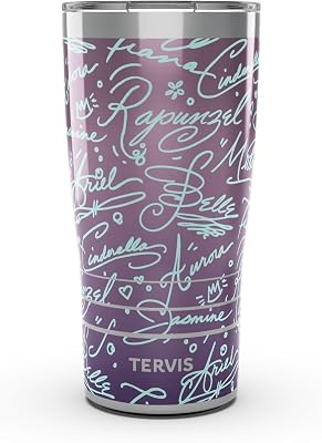 Tervis Traveler Disney - Princess Signatures Made in USA Double Walled Insulated Tumbler Travel Cup Keeps Drinks Cold & Hot, 20oz, Stainless Steel