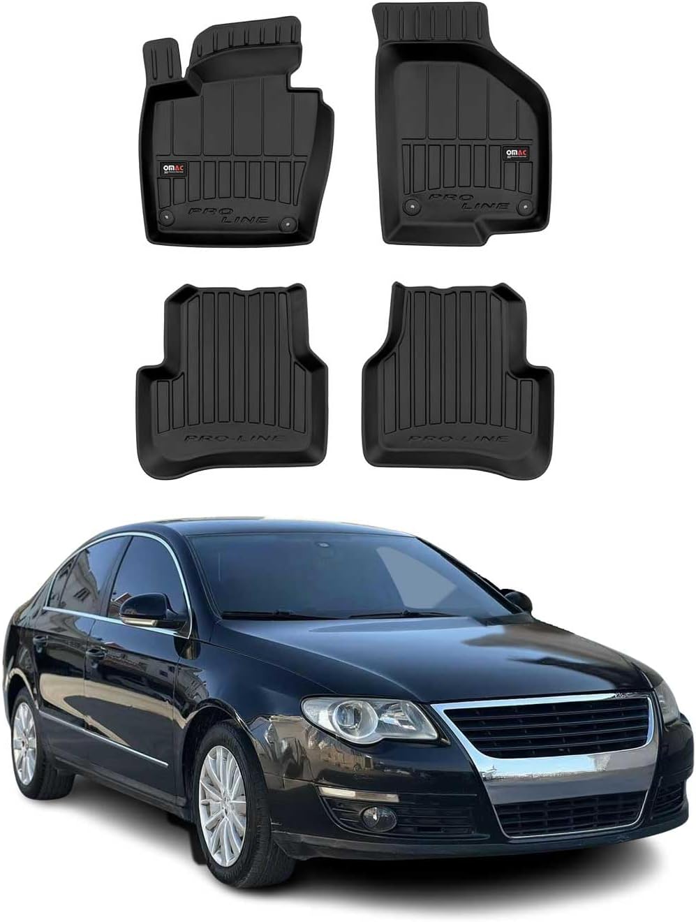 OMAC Premium Floor Mats for VW Passat B6 2006-2010 Wagon Car Mats All Weather 3D Custom Fit Rubber Mat Waterproof Odorless TPE Floor Liners Laser Measured Non-Slip Black