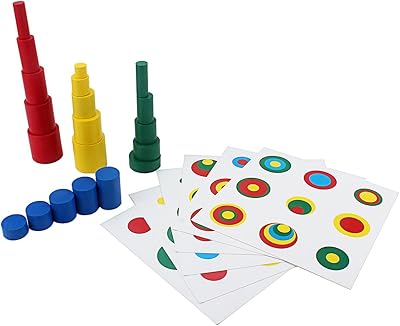 Thoth Montessori Color Cylinder with Cards Wooden Cylinder Ladder Block MINI-Size Knobless Cylinder Montessori Memory Training Game Early Development Toy for Kids