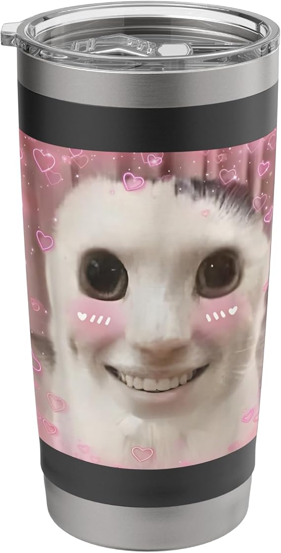 Goofy Ahh Cat Meme Dank Cursed Weirdcore Funny Dank Meme Stainless Steel Insulated Tumbler