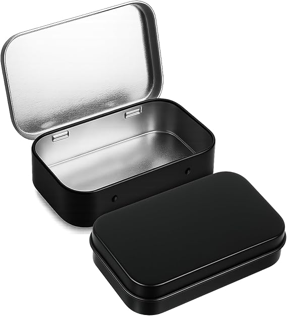 2PCS Metal Rectangular Empty Tin Box, Hinged Tins Tin Containers with Lid Mini Portable Small Storage Container Kit for Home Storage 3.74x2.36x0.82 Inch(Black)