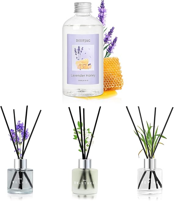3 Pack Fragrance Reed Diffuser and 250ml Lavender Honey Diffuser Refills