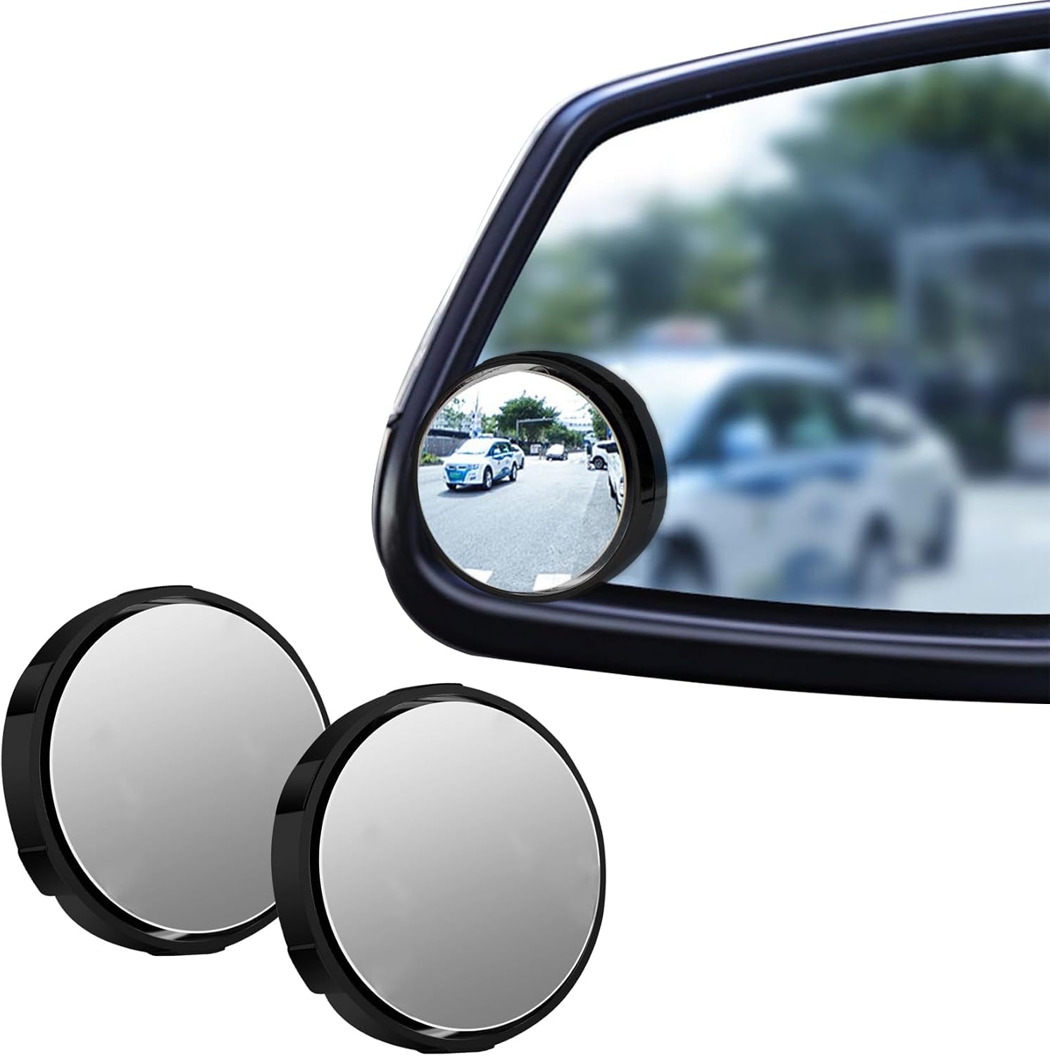 2PCS Blind Spot Mirror, Small Convex Mirror, 2.17 Round Rear View Convex Mirrors, Universal 360° Wide Angle Adjustable Car Convex Mirrors Rear View Mirror Accessories for Cars SUVs Black