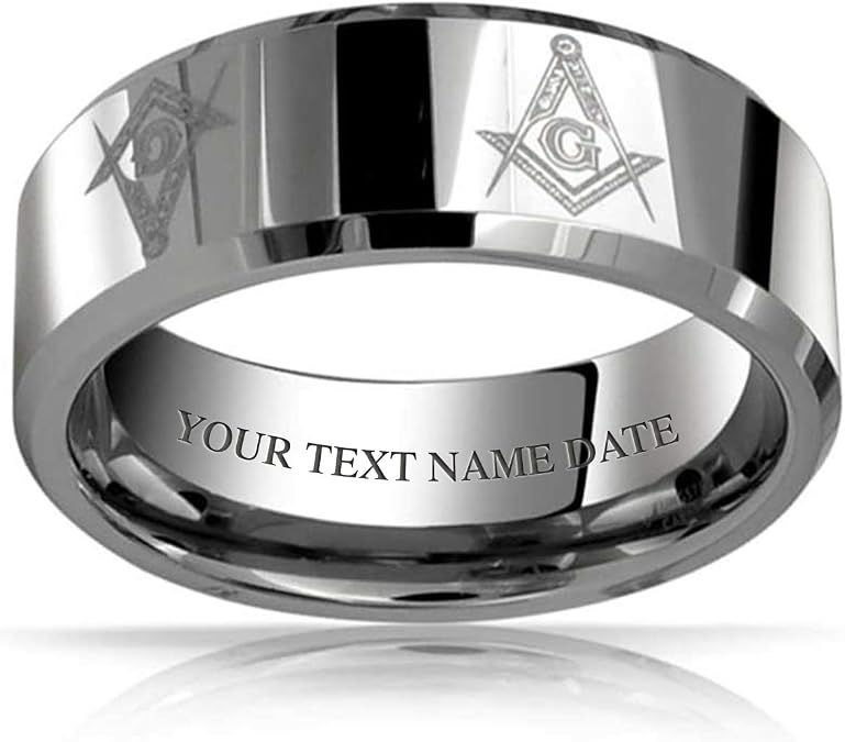 Black Silver Compass Freemason Masonic Band Ring Titanium Comfort Fit 8MM