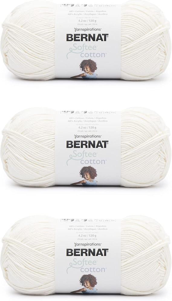 Bernat Softee Cotton Cotton Yarn - 3 Pack of 120g/4.25oz - Nylon - 3 DK (Light) - 254 Yards - Knitting, Crocheting & Crafts