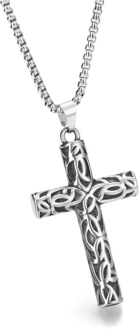Zysta Celtic Cross Necklace for Men Norse Viking Irish Knot Pendant Stainless Steel Celtic Knot Pendant Necklace Mens Amulet Jewelry Fathers Day Birthday Christmas