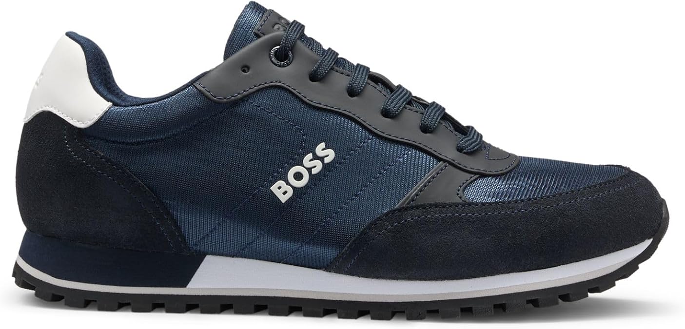 BOSS Men's Parkour-L Runn Trainers with Logo Details and Faux Leather Detailing Size