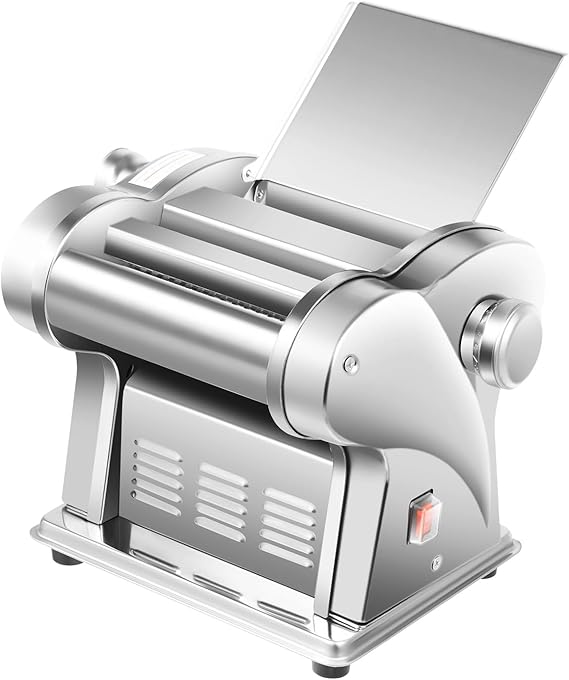 Electric Pasta Maker, 135W Commercial Stainless Steel Noodle Machine with Cutter, 8-Speed Thickness Adjustable, for Making Dumpling skin, Wonton Skin, Pancake, Noodles